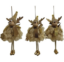Weihnachtsanhänger Rentier Figur mit Plüschkörper und Glitzerakzenten 3er Set