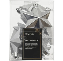 Decoris Weihnachtsanhänger Sterne Silber, bruchfest, glänzend und mit Glitzer, Set in Box.