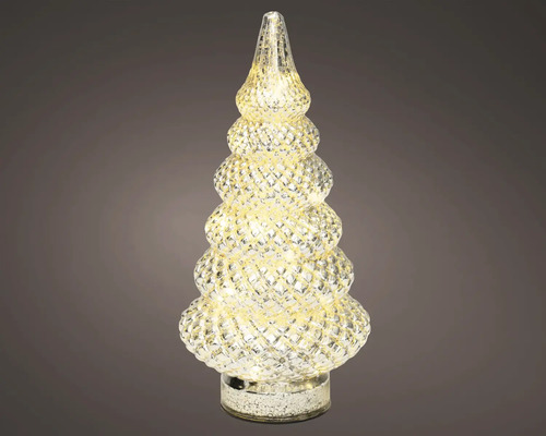 Sapin de Noël LED lumineux en verre texturé avec lumière blanc chaud.