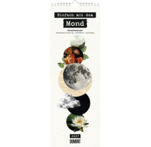 DUMONT Streifenkalender 2027 Einfach mit dem Mond mit Spiralbindung und verschiedenen kreisförmigen Naturmotiven und Mondabbildung.