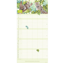 Wandkalender mit zwei Leoparden im Dschungel und Monatsübersicht für Januar mit Spalten für Notizen.