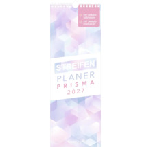 Streifenplaner Prisma 2027 von GreenLine Calendars mit Ferienterminen und Jahresübersicht, Wandkalender mit geometrischem Muster.