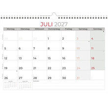 Wandkalender Blatt für Juli 2027 mit Monatsübersicht in Deutsch, Notizfeld und Spiralbindung.