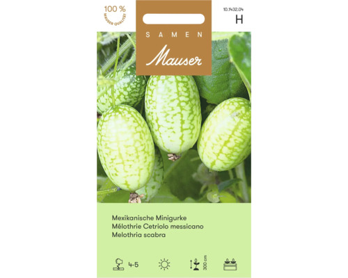 Samen Mauser Mexikanische Minigurke Melothria scabra Saatgutpackung mit Abbildung kleiner gemusterter Früchte