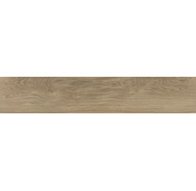 Revêtement de sol aspect bois avec veinage naturel et nœuds.