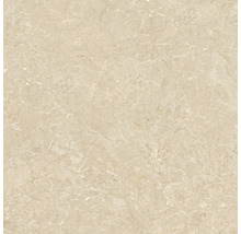 Carreau en grès cérame aspect marbre beige avec veinage fin.