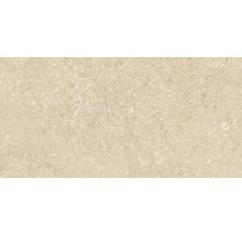 Carreau aspect marbre beige avec veinage fin et texture naturelle.