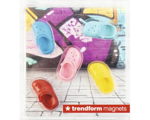 Trendform Magnete in Clog-Form, Set mit 5 Stück.
