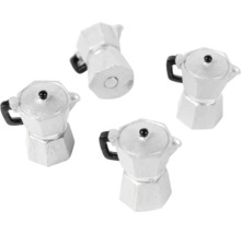 Set aus vier Miniatur Espresso-Kocher Magneten.