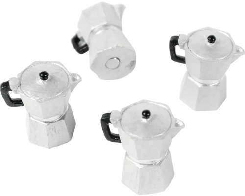 Set aus vier Miniatur Espresso-Kocher Magneten.