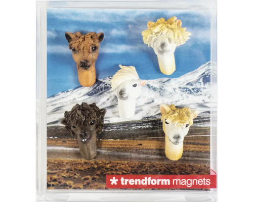 Trendform Magnete Set mit fünf Lamaköpfen.