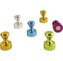 Farbige Magnetpins in Kegelform für Whiteboards oder Pinnwände.