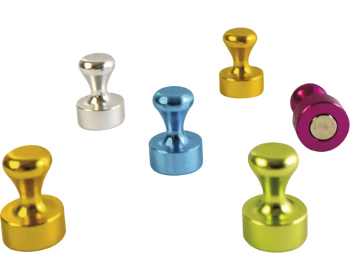 Farbige Magnetpins in Kegelform für Whiteboards oder Pinnwände.
