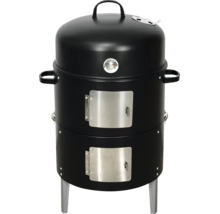 Vertikaler Smoker Grill aus Metall mit zwei Türen, Deckelthermometer und seitlichen Griffen.