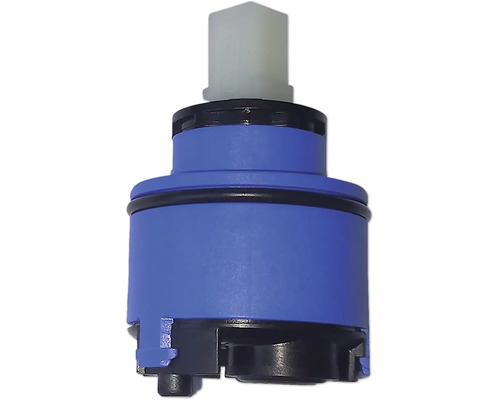 Blaue Ersatzkartusche aus Kunststoff für Armaturen.