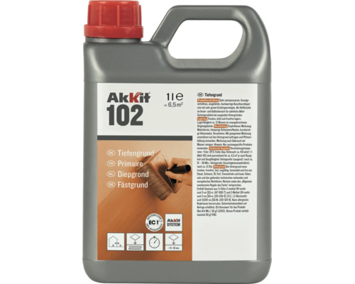 AkKit 102 Primaire, bidon de 1 litre, à très faibles émissions, pour murs et sols, couvre environ 6,5 mètres carrés.