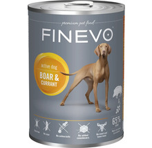 FINEVO Nassfutter für aktive Hunde mit Wildschwein und Johannisbeere, getreidefrei und ohne Soja.