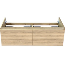 Meuble sous-vasque avec deux tiroirs en aspect bois de chêne.