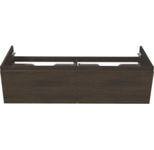 Meuble sous-lavabo en aspect bois foncé avec deux façades de tiroirs.
