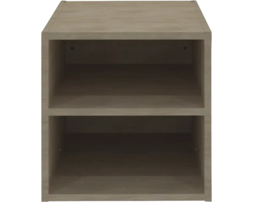 Rechteckiges Regalmodul in Holzoptik mit zwei Fächern.