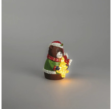 Figurine de Noël ours avec sapin de Noël lumineux, bonnet d'hiver et écharpe.