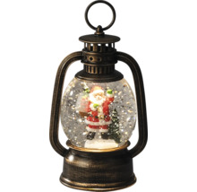 Weihnachtslaterne als Schneekugel mit Weihnachtsmannfigur und Tannenbaum in Bronze-Optik.
