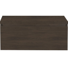 Dunkle Aufbewahrungstruhe aus Holz mit sichtbarer Maserung.