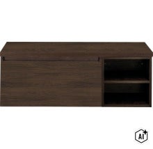 Wandschrank mit Schiebetür und zwei offenen Ablagefächern in Holzoptik (Image AI modified or generated)