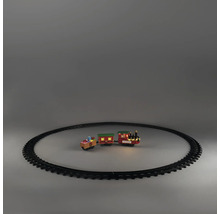 Train de Noël avec locomotive, deux wagons et rails circulaires. Locomotive avec éclairage LED et inscription Express.