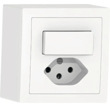 Aufputz-Kombination aus Schalter und Steckdose Typ J für die Elektroinstallation.