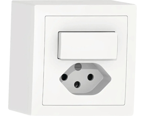 Aufputz-Kombination aus Schalter und Steckdose Typ J für die Elektroinstallation.