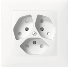 Dreifachsteckdose Typ 13, Unterputzmontage, quadratisches Design, weiss.