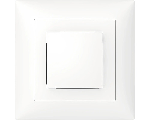 Quadratischer Lichtschalter mit Rahmen und Wippe in Weiss.