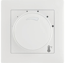 Raumthermostat aus Kunststoff mit großem Drehregler, Einstellpunkten und Thermometer-Symbol für Grad Celsius.