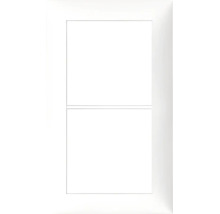 Weißer Abdeckrahmen zweifach für Schalter und Steckdosen aus Kunststoff.