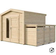 Abri de jardin en bois avec appentis intégré pour le rangement (Image AI modified or generated)