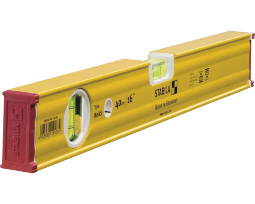 Niveau à bulle Stabila type 80 AS, longueur 40 centimètres, en aluminium avec deux fioles.