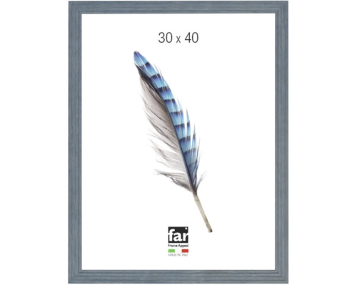 Bilderrahmen 30 mal 40 Zentimeter mit Holzstruktur und Federmotiv, hergestellt in Italien, far Frame Appeal Logo.