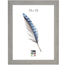 Bilderrahmen far Frame Appeal in Grau mit Holzstruktur und Feder Motiv in 10 mal 15 Zentimeter.
