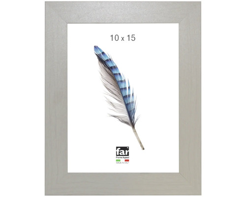 Bilderrahmen 10 mal 15 Zentimeter in Silber mit Holzstruktur, far Frame Appeal Logo.