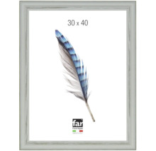 Bilderrahmen 30 mal 40 Zentimeter im Shabby-Chic-Stil, Feder-Motiv, Holzoptik, Hergestellt in Italien, far Frame Appeal Logo.