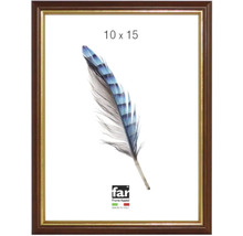 Cadre photo en bois avec bord intérieur doré, format 10 sur 15 centimètres.
