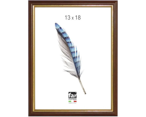 Bilderrahmen aus Holz mit goldener Innenkante, Format 13 mal 18 Zentimeter, hergestellt in Italien, far Frame Appeal Logo.