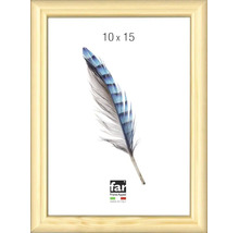 Holz-Bilderrahmen in Natur, 10 mal 15 Zentimeter, Einleger mit Federmotiv.