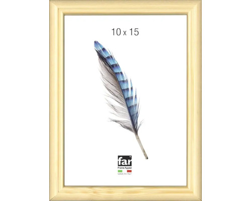 Holz-Bilderrahmen in Natur, 10 mal 15 Zentimeter, Einleger mit Federmotiv.