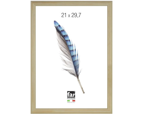 Cadre photo en bois naturel, dimensions 21 sur 29,7 centimètres.