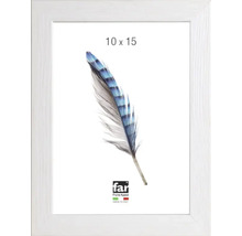 Cadre photo en bois blanc, format 10 par 15 centimètres.