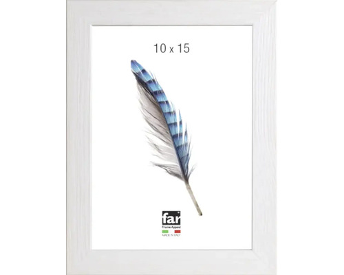 Cadre photo en bois blanc, format 10 par 15 centimètres.