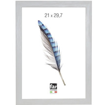 Bilderrahmen aus Holz im Format 21 mal 29,7 Zentimeter, far Frame Appeal Logo, hergestellt in Italien.
