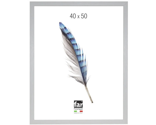 Bilderrahmen 40 mal 50 Zentimeter in silberner Holzoptik, hergestellt in Italien